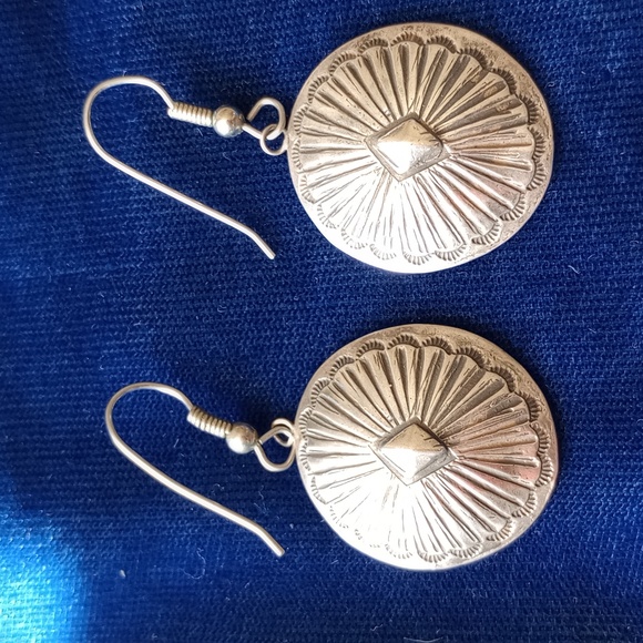 Traditional Sterling Silver Concho Dangle Earrings - Picture 3 of 13